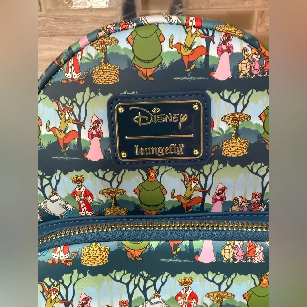 LOUNGEFLY Disney ROBIN HOOD Sherwood All Over Print Mini Backpack ππππ - Picture 3 of 9